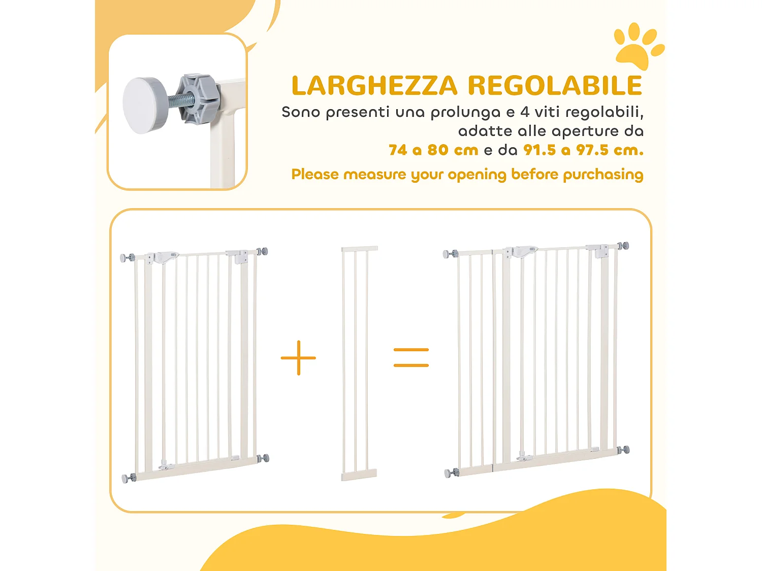 Cancelletto per cani con 4 viti regolabili e nastro adesivo bianco