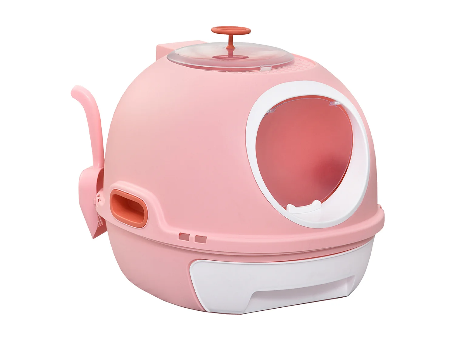 Lettiera per gatti chiusa con vassoio estraibile e 2 ingressi rosa