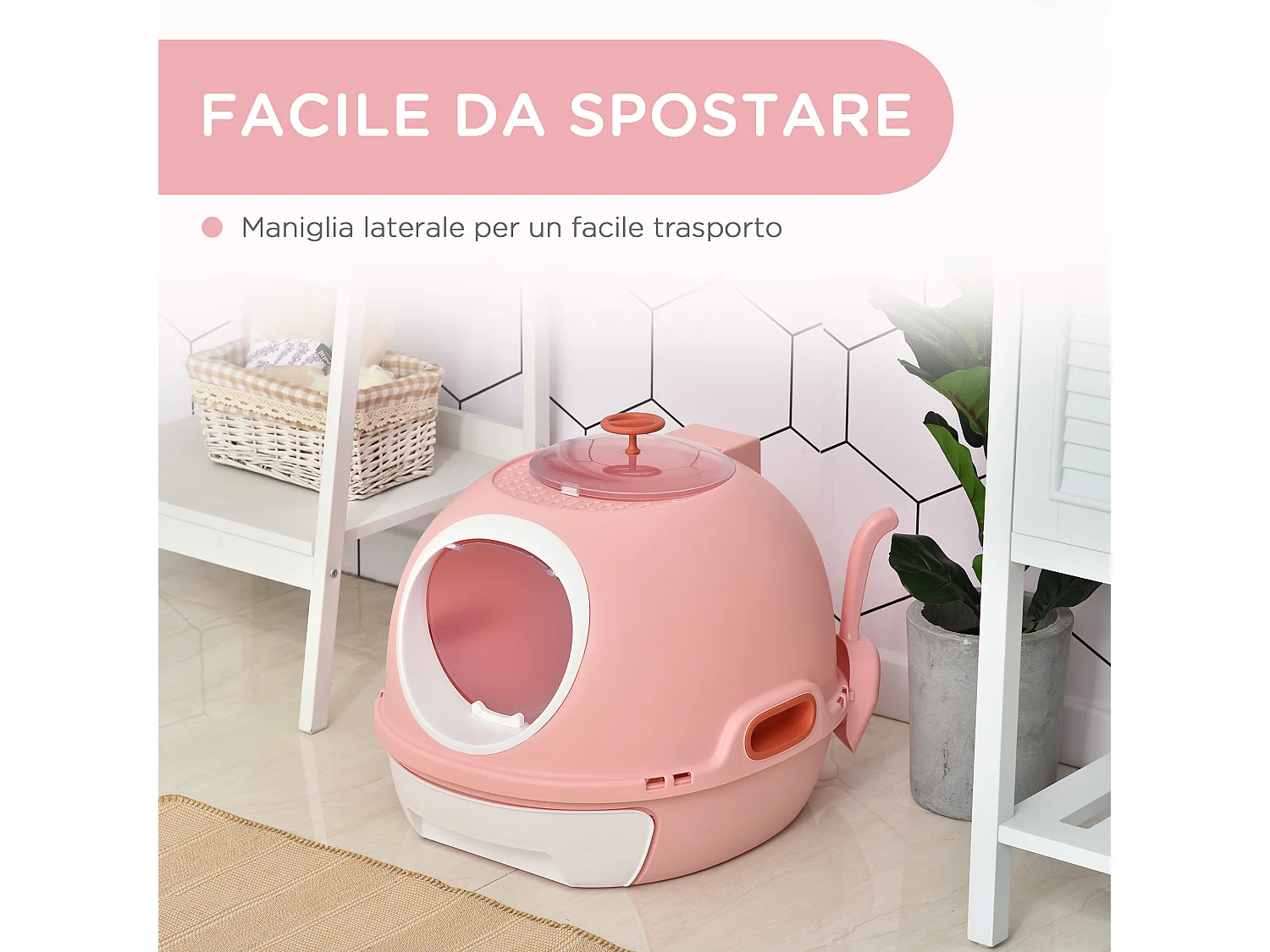 Lettiera per gatti chiusa con vassoio estraibile e 2 ingressi rosa