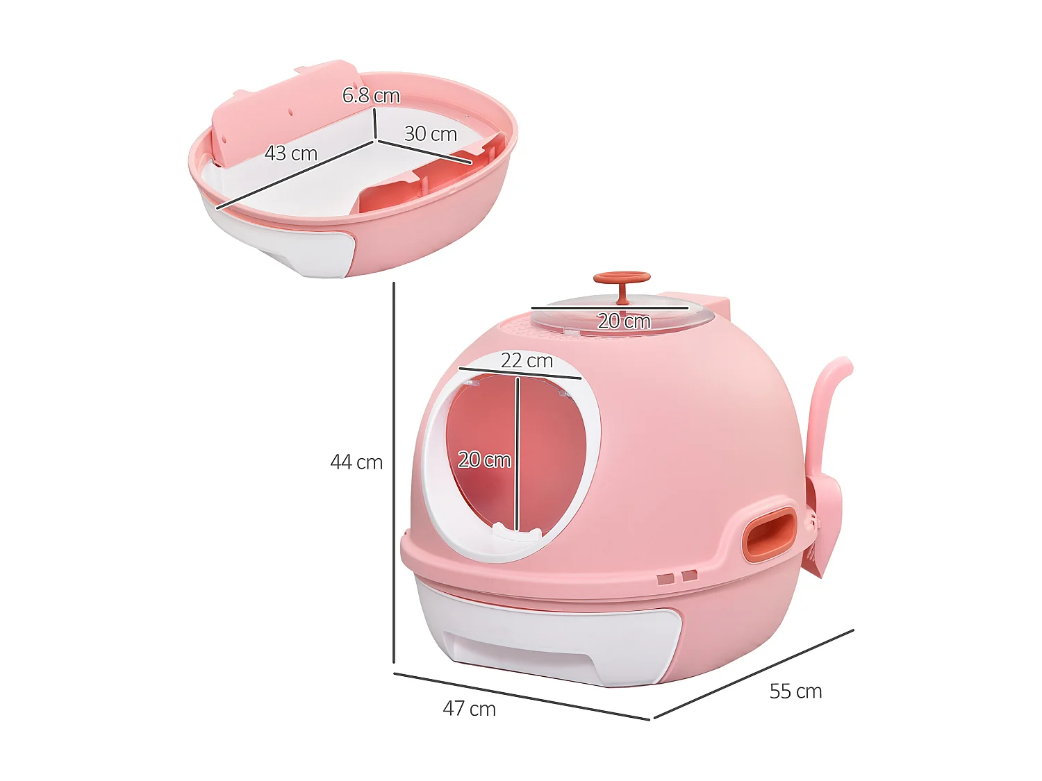 Lettiera per gatti chiusa con vassoio estraibile e 2 ingressi rosa