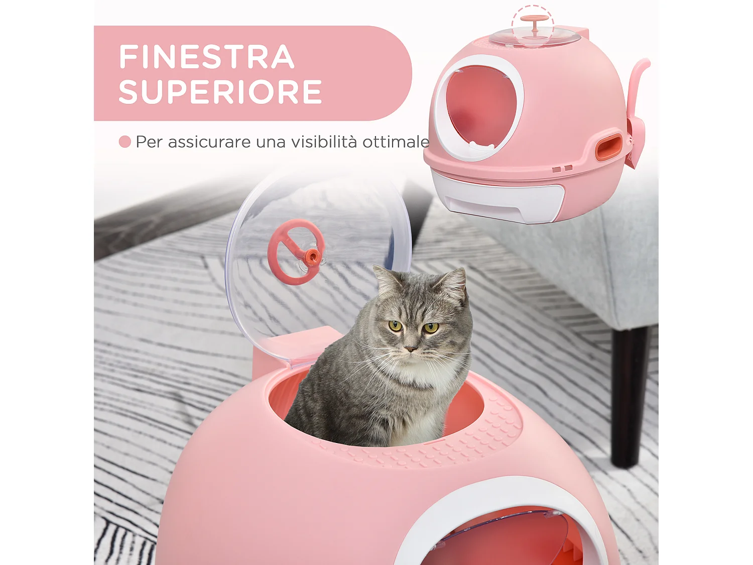 Lettiera per gatti chiusa con vassoio estraibile e 2 ingressi rosa