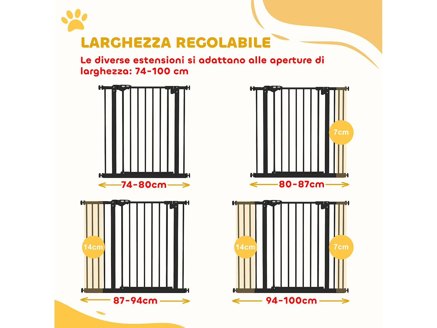 Cancellino per cani regolabile con 2 estensioni fino a 100 cm nero