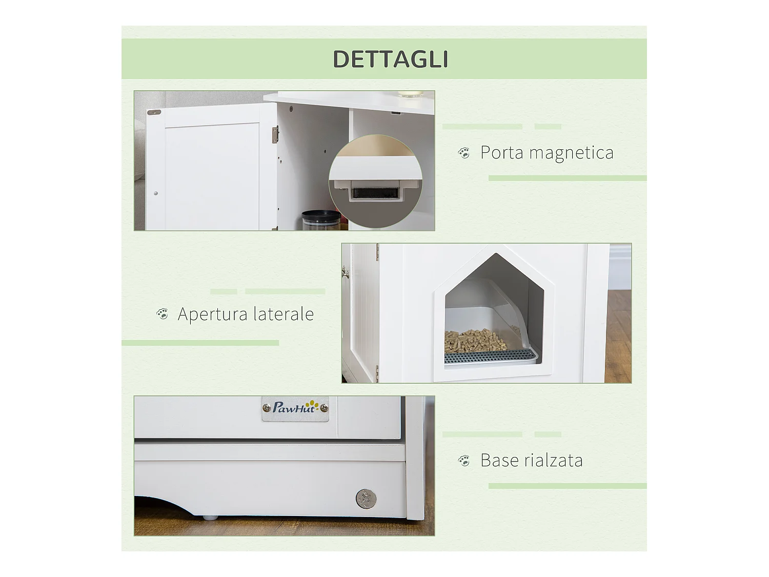 Mobile lettiera gatti 2 ante con divisorio regolabile 86x48x52cm bianco