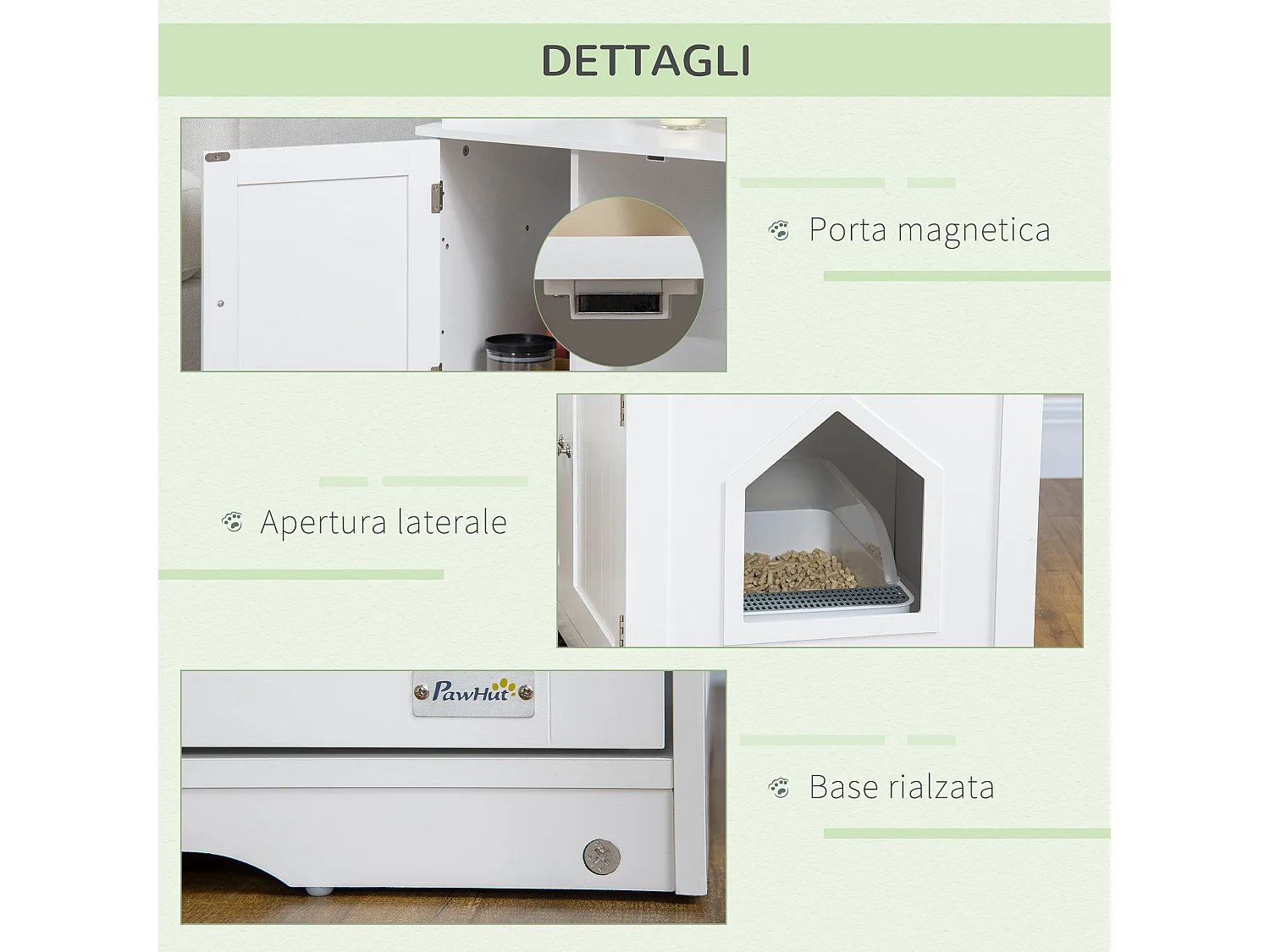 Mobile lettiera gatti 2 ante con divisorio regolabile 86x48x52cm bianco