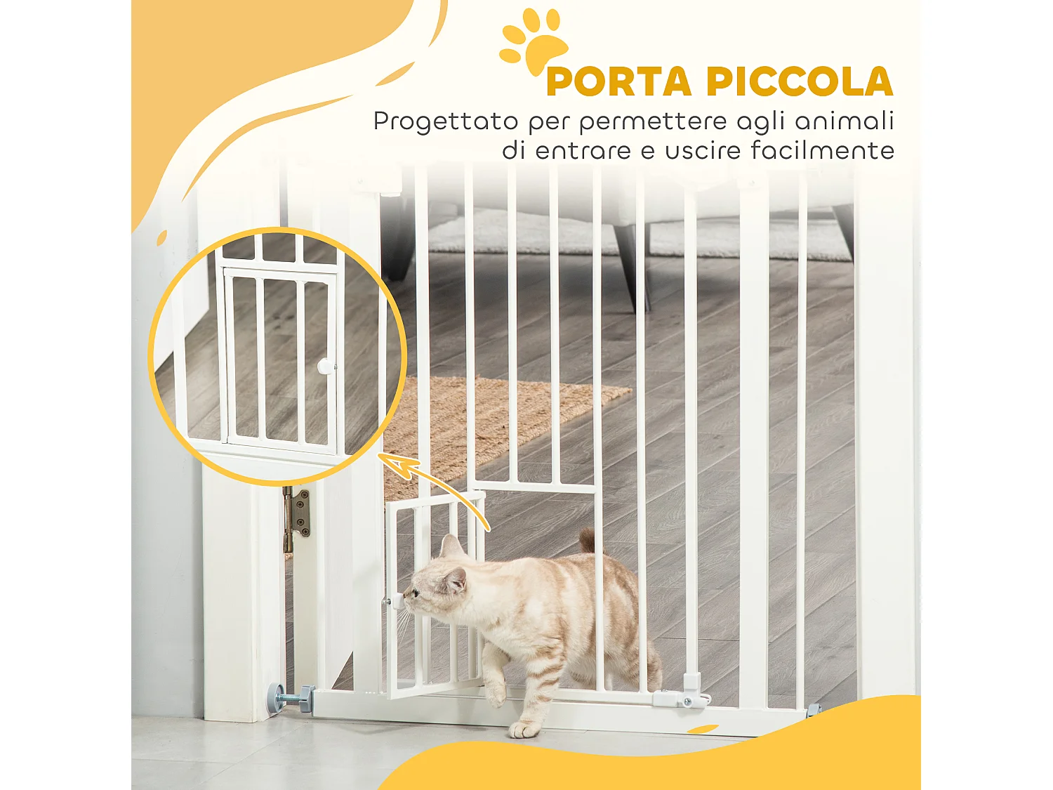 Cancellino cani con porta piccola chiusura automatica 74-80x76.2cm bianco