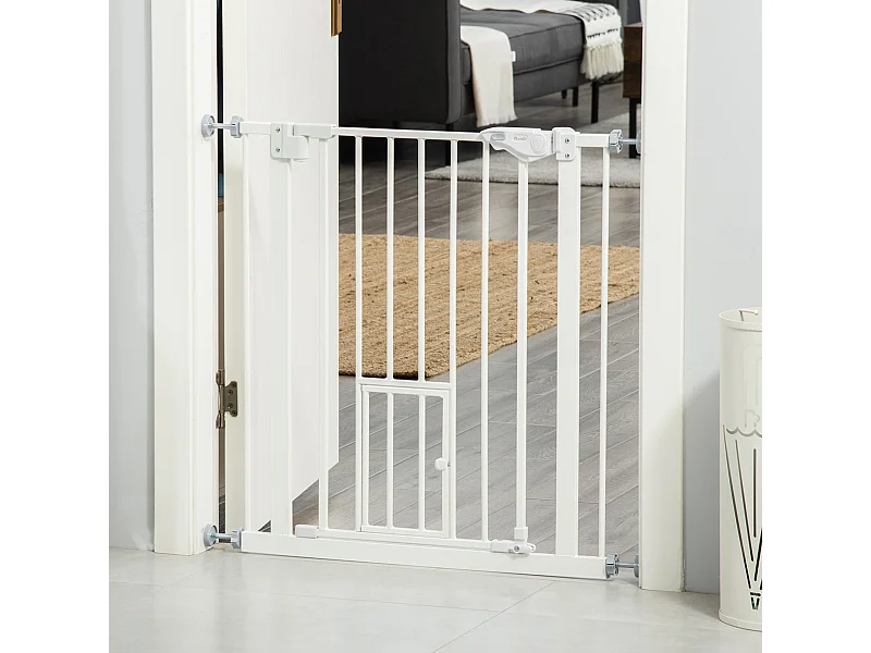 Cancellino cani con porta piccola chiusura automatica 74-80x76.2cm bianco