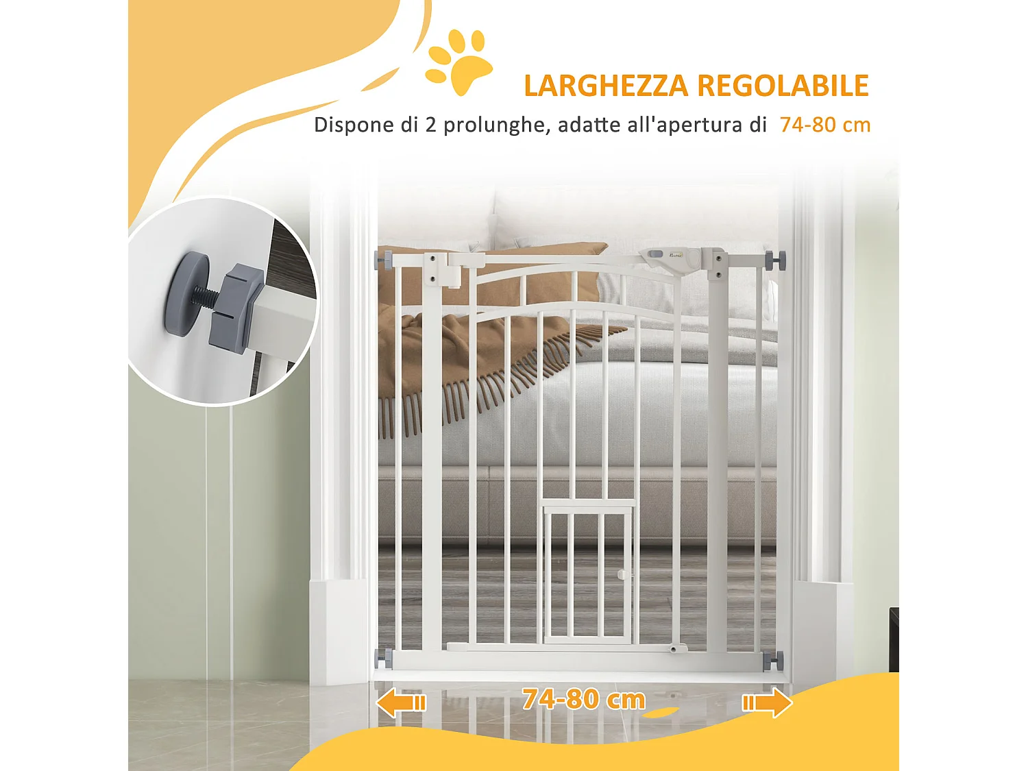 Cancellino per cani estensibile 74-80x76 cm in acciaio e pa bianco