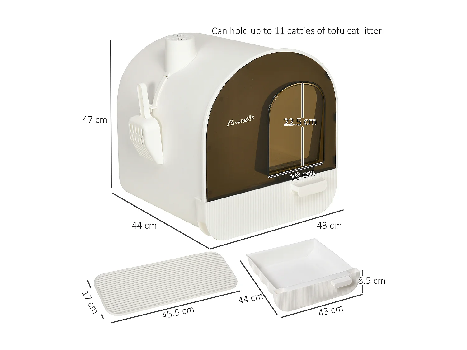 Lettiera per gatti chiusa con filtri paletta e vassoio removibile