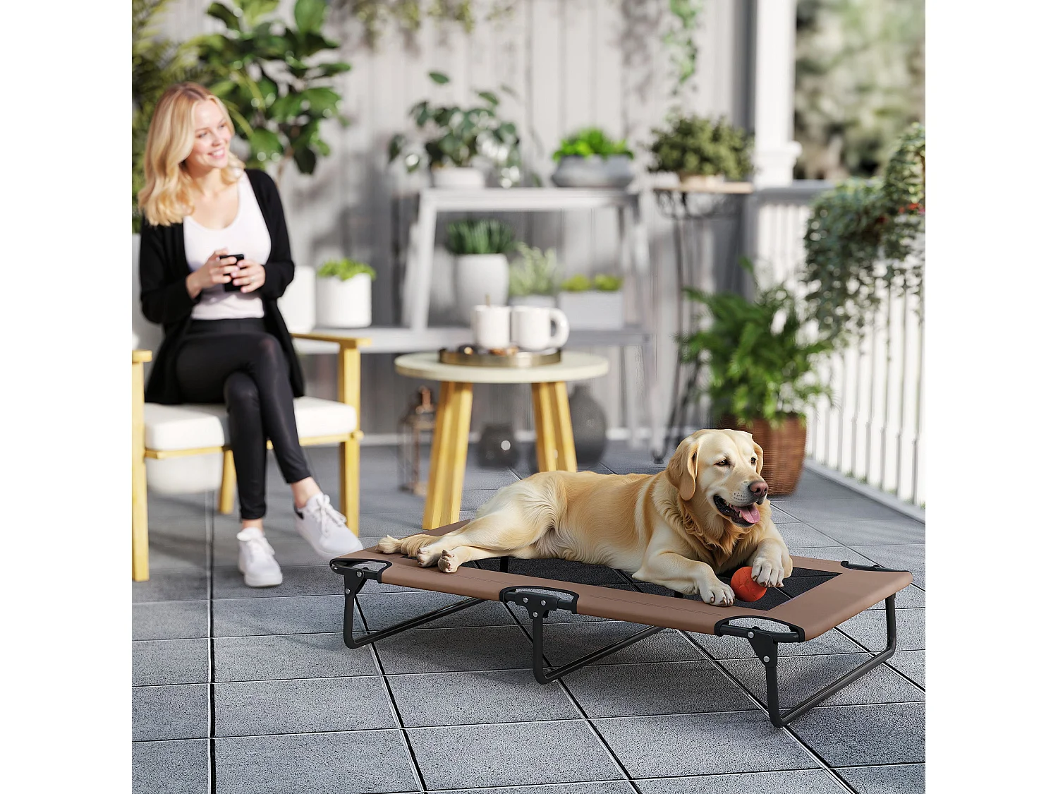 Letto per cani grandi pieghevole con tessuto a rete, 107x61x20cm, marrone