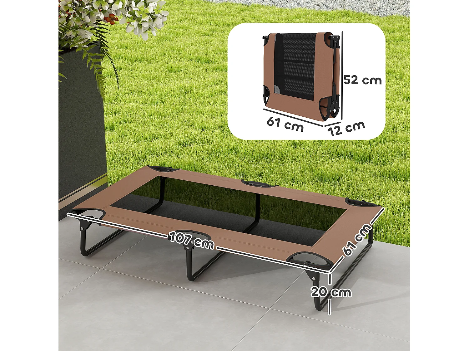Letto per cani grandi pieghevole con tessuto a rete, 107x61x20cm, marrone