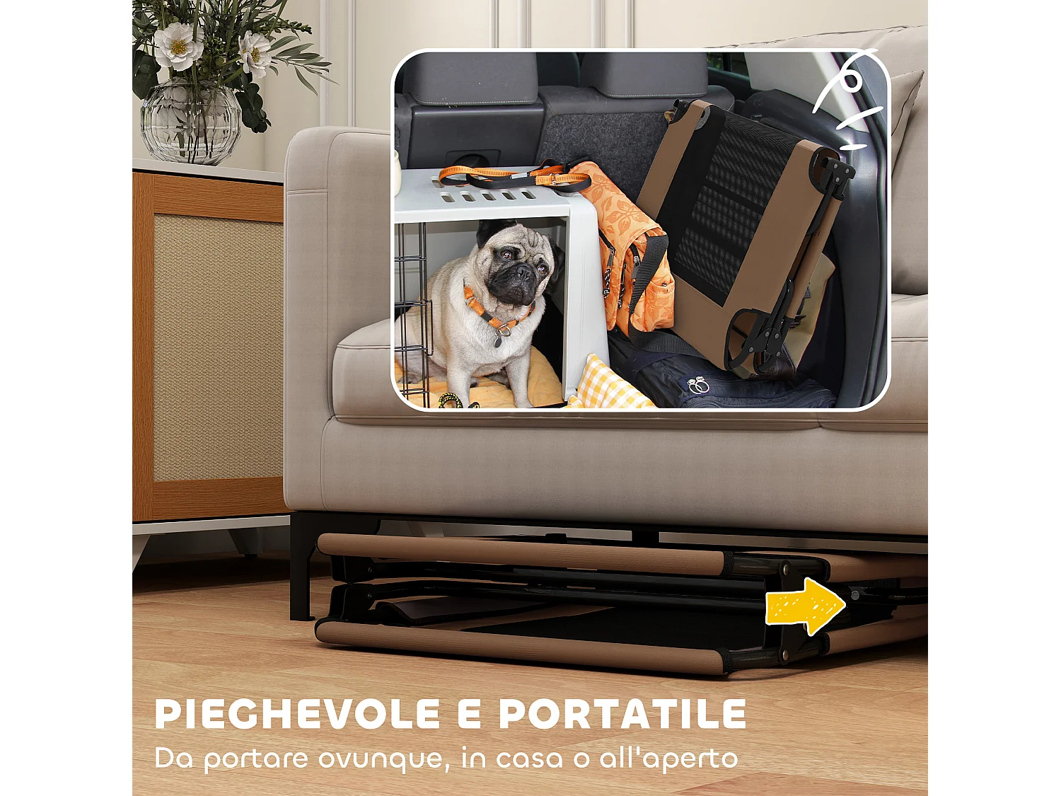 Letto per cani grandi pieghevole con tessuto a rete, 107x61x20cm, marrone