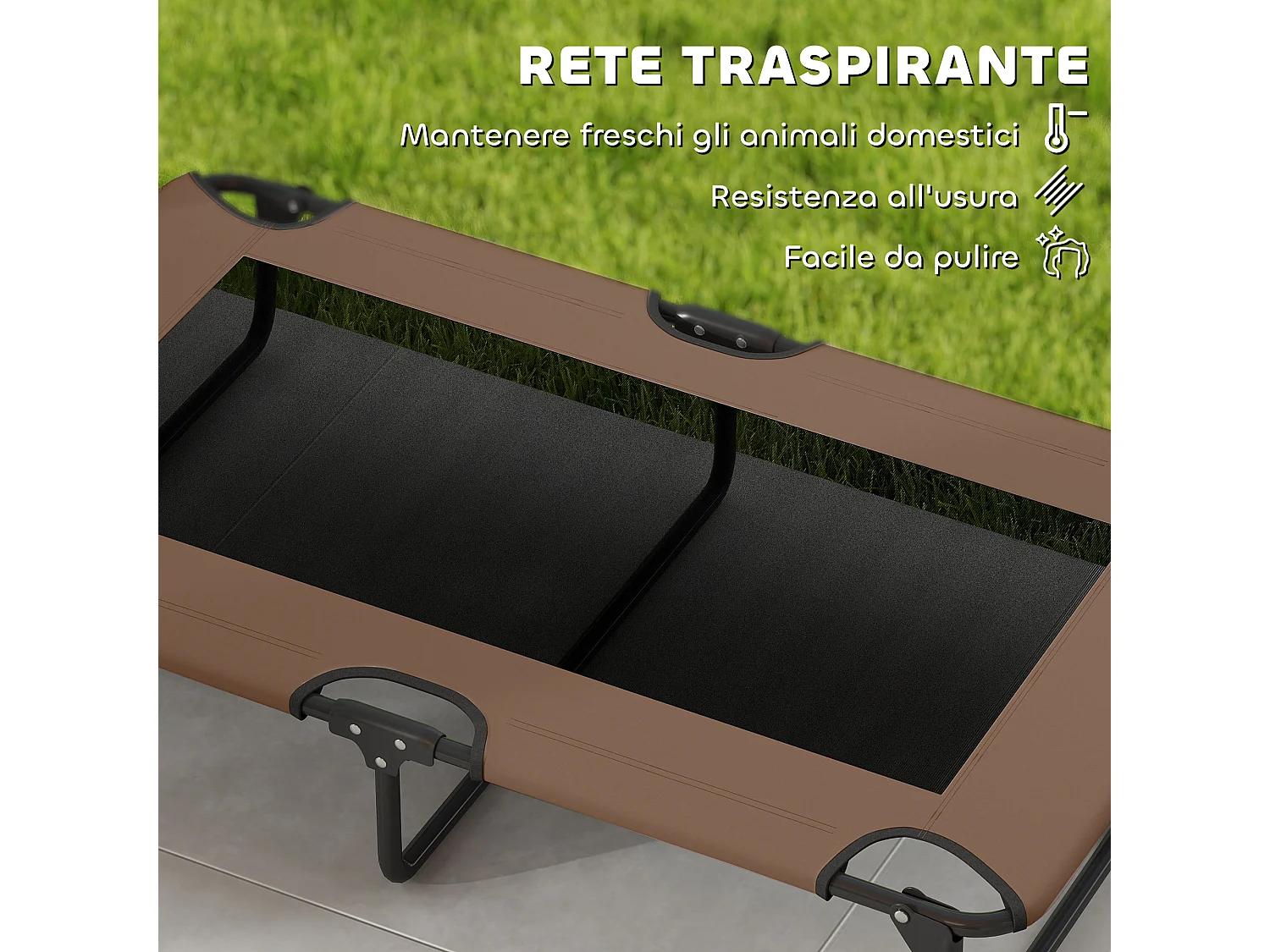 Letto per cani grandi pieghevole con tessuto a rete, 107x61x20cm, marrone