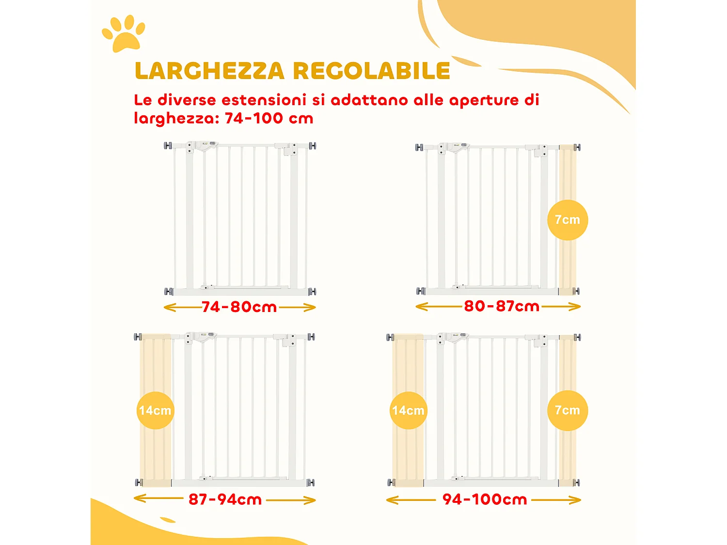 Cancellino per cani regolabile con 2 estensioni fino a 100 cm bianco