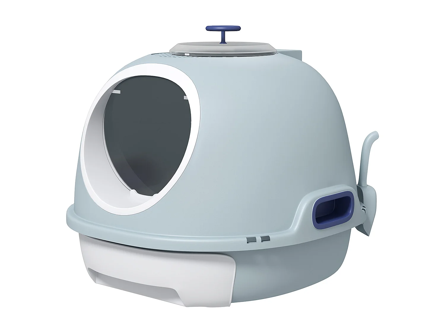 Lettiera per gatti chiusa con vassoio estraibile e 2 ingressi azzurro