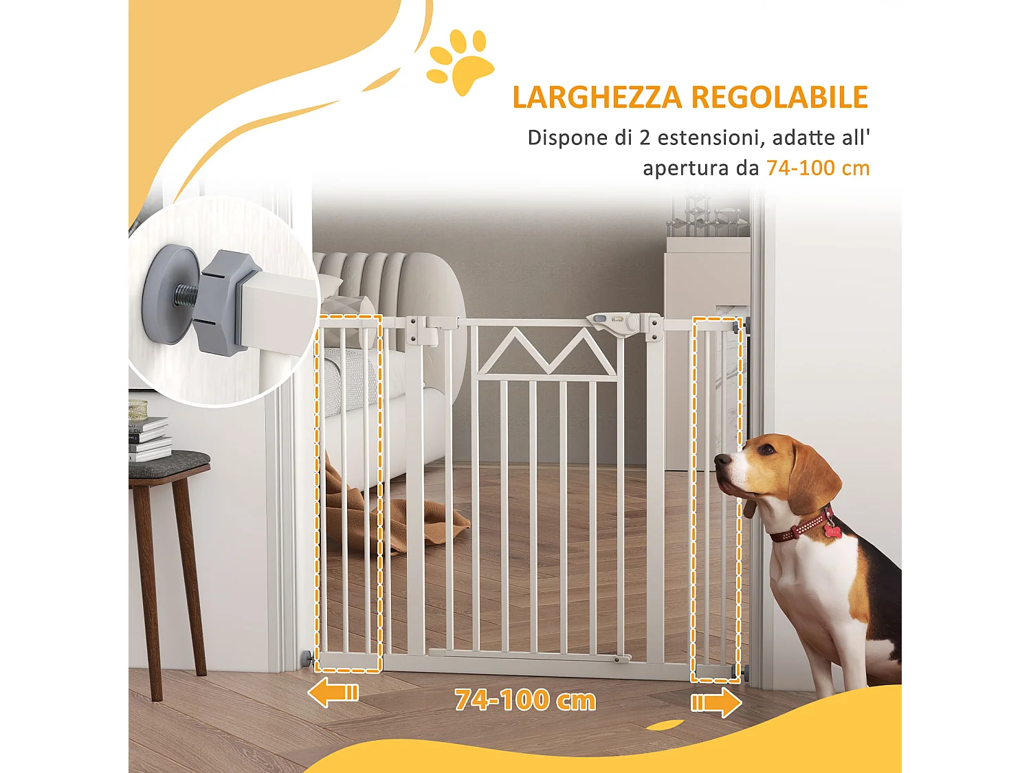 Cancellino per cani estensibile 74-100x76 cm in acciaio pa bianco