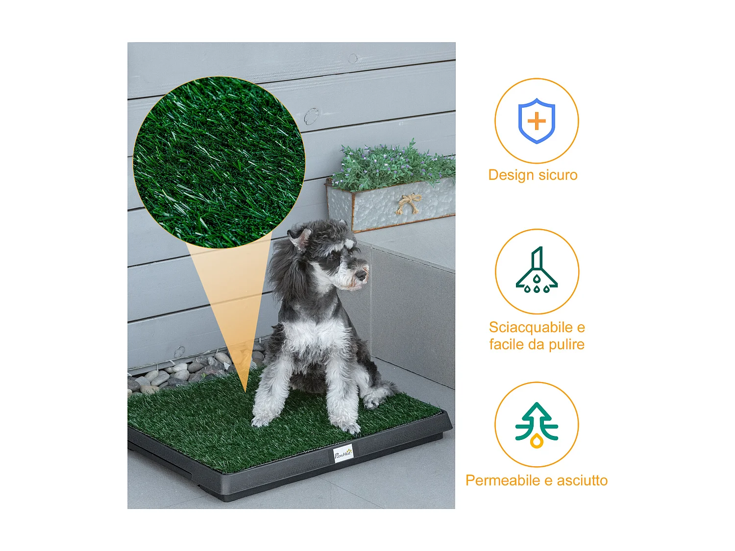 Toilette per cani con prato sintetico per interno ed esterno 51x63 cm