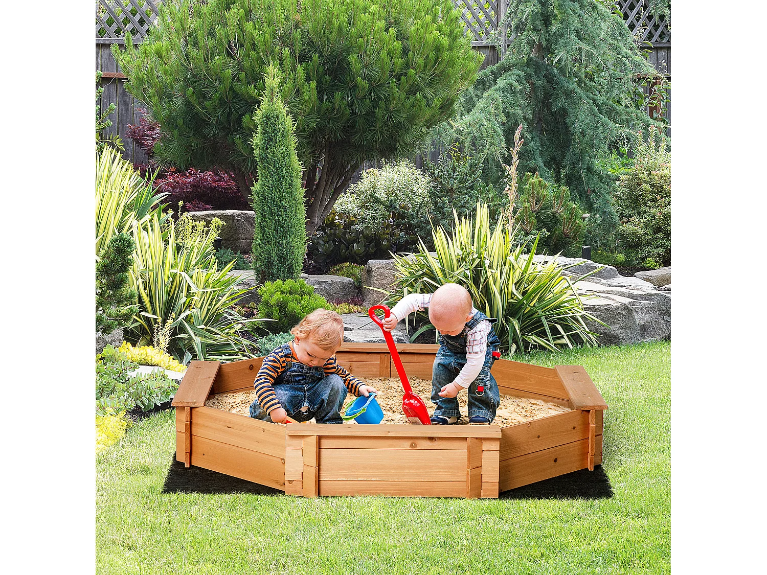 Sabbiera per bambini 3-8 anni in legno sedili e copertura