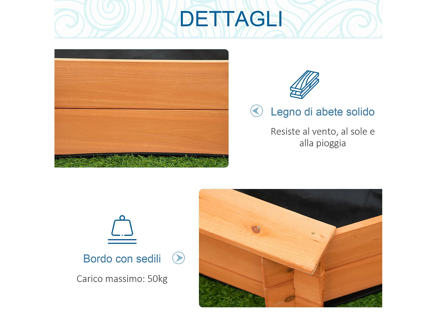 Sabbiera per bambini 3-8 anni in legno sedili e copertura