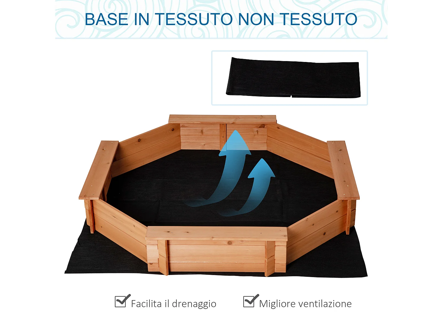 Sabbiera per bambini 3-8 anni in legno sedili e copertura