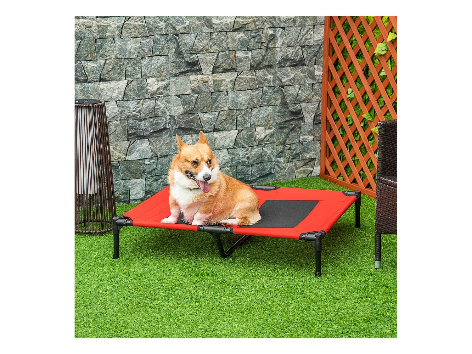 Lettino per cani grandi rialzato con tessuto a rete 91.5x76.2x18cm rosso