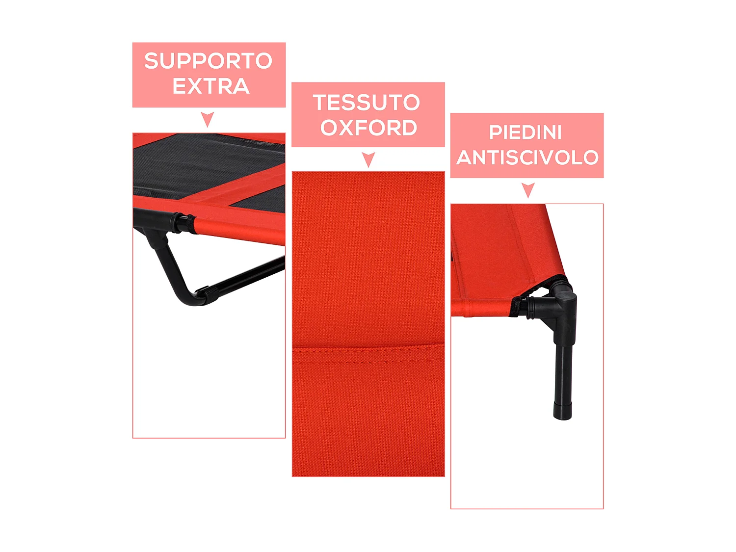 Lettino per cani grandi rialzato con tessuto a rete 91.5x76.2x18cm rosso
