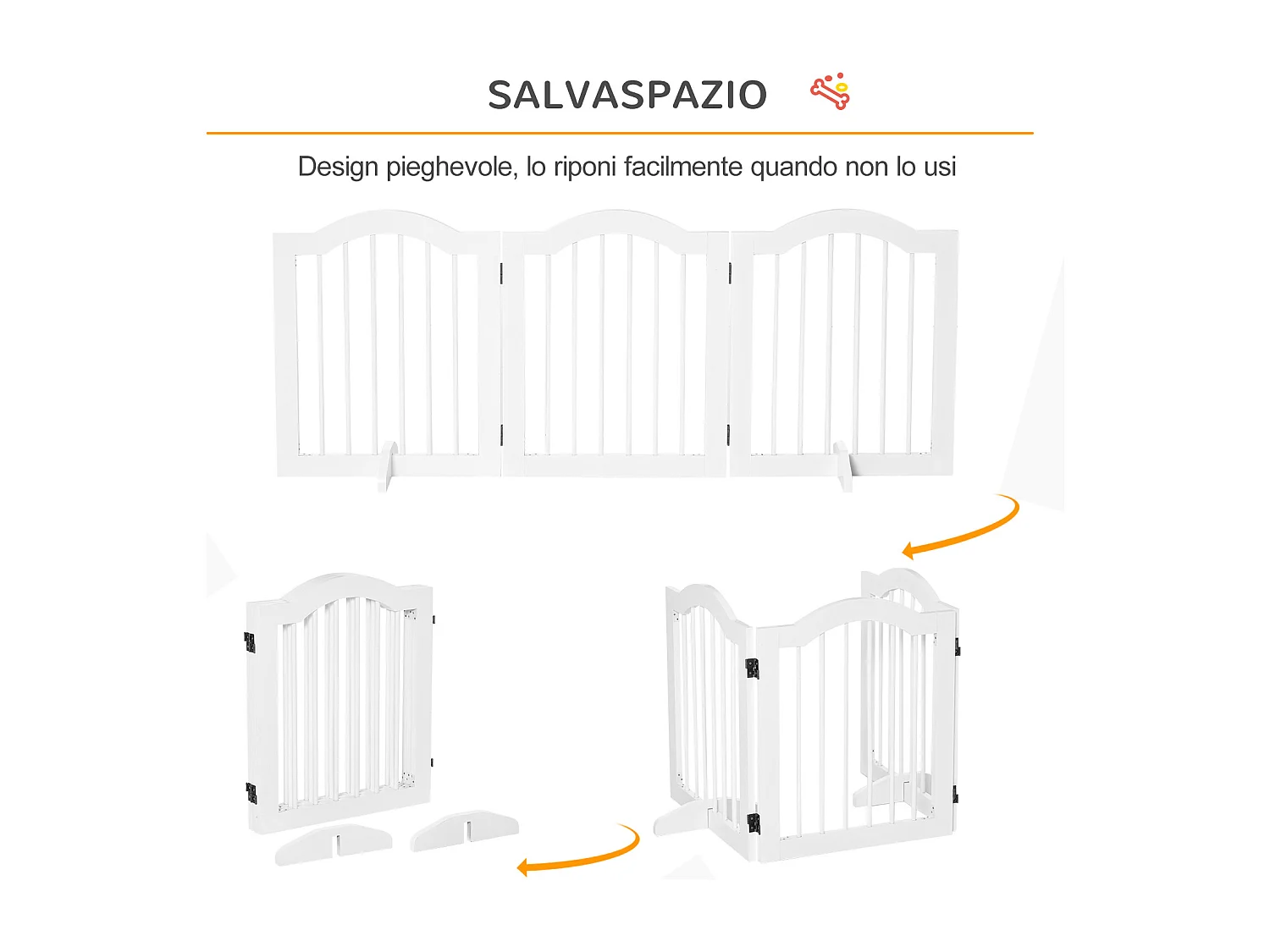 Cancellino per cani pieghevole a 3 sezioni legno 154.5x29.5x61cm bianco