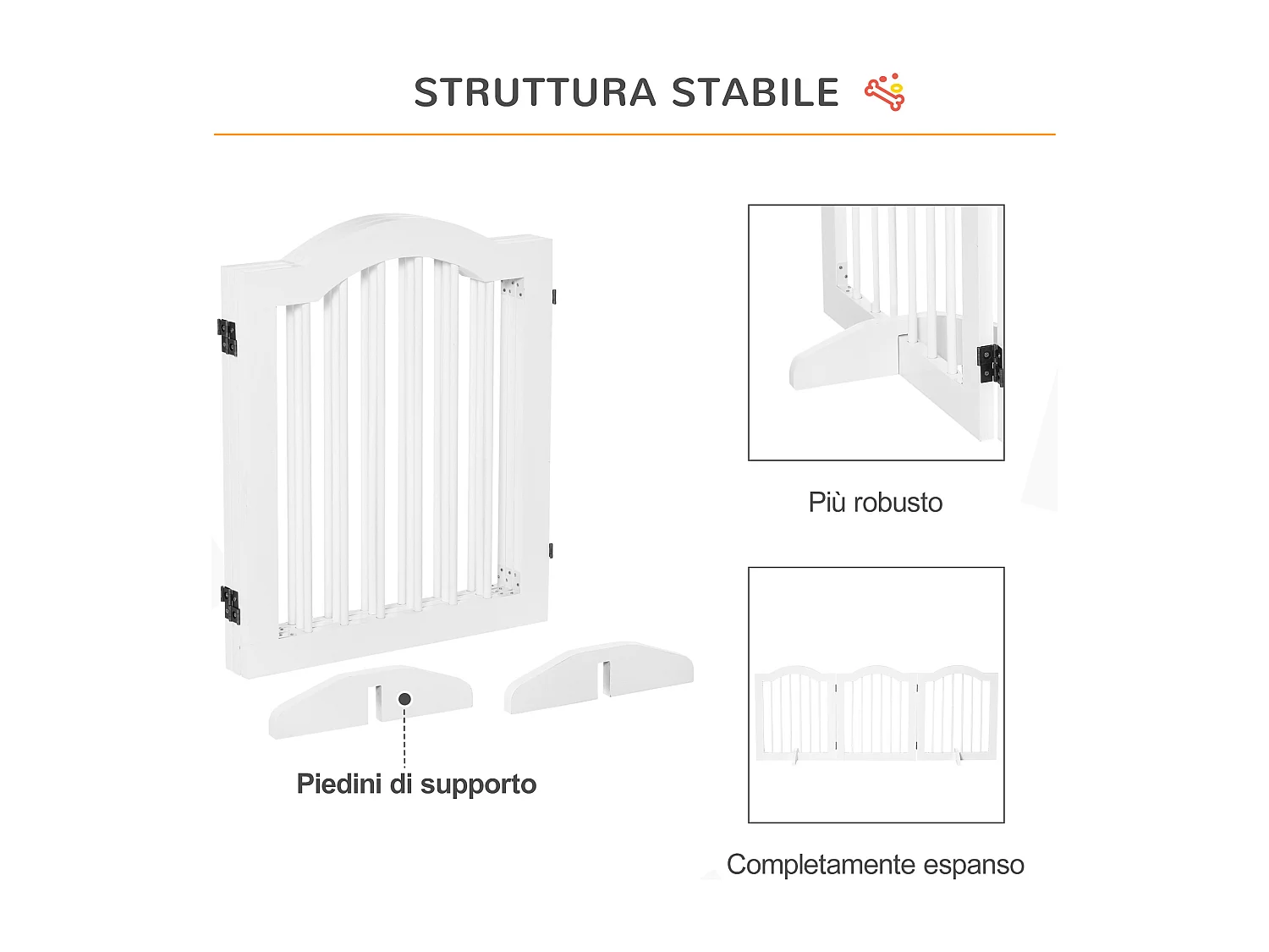 Cancellino per cani pieghevole a 3 sezioni legno 154.5x29.5x61cm bianco