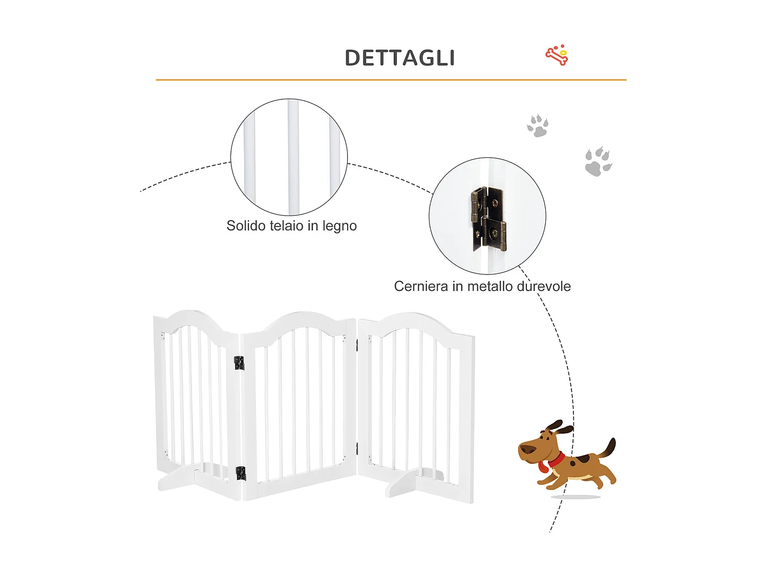 Cancellino per cani pieghevole a 3 sezioni legno 154.5x29.5x61cm bianco