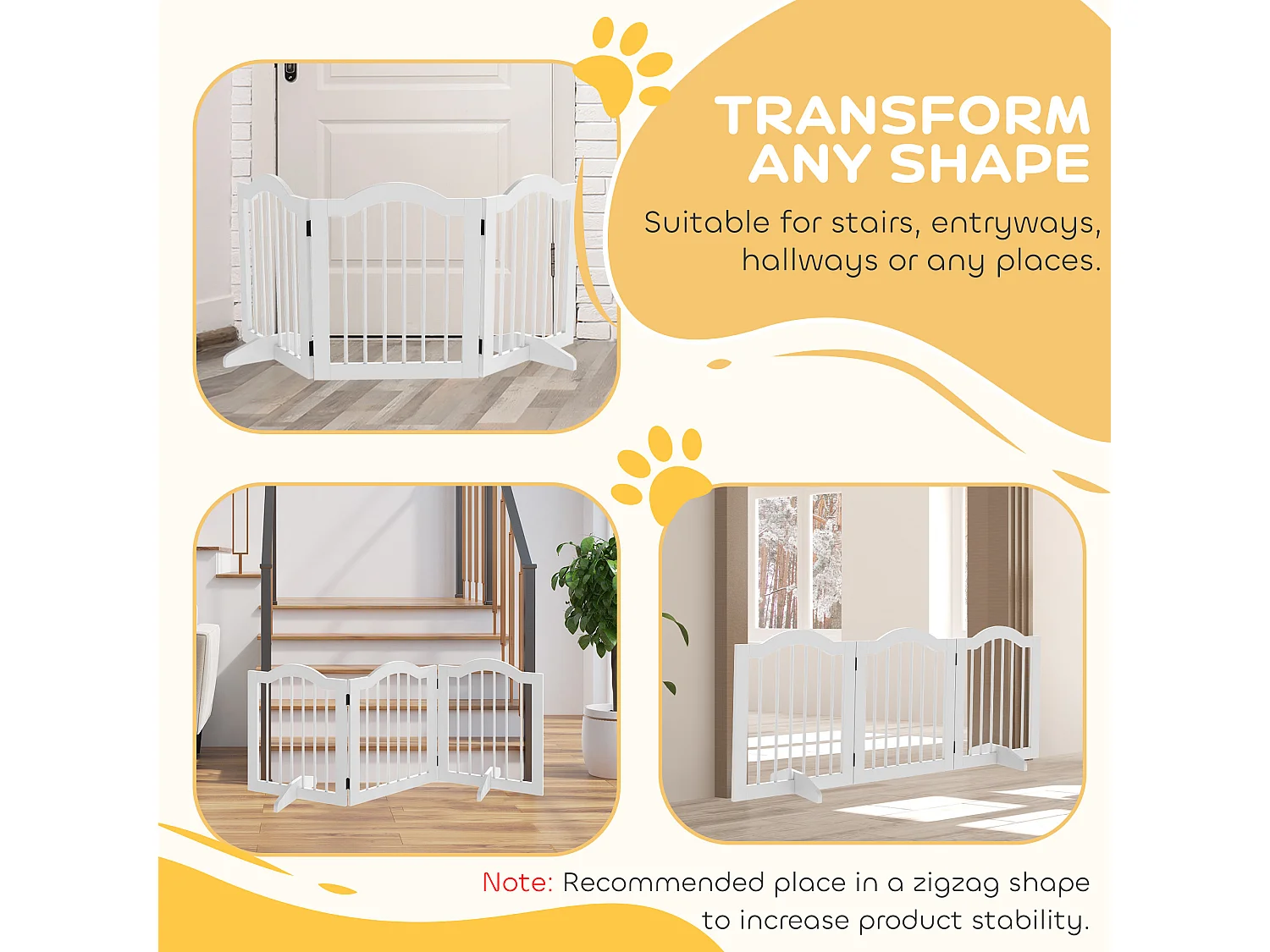 Cancellino per cani pieghevole a 3 sezioni legno 154.5x29.5x61cm bianco