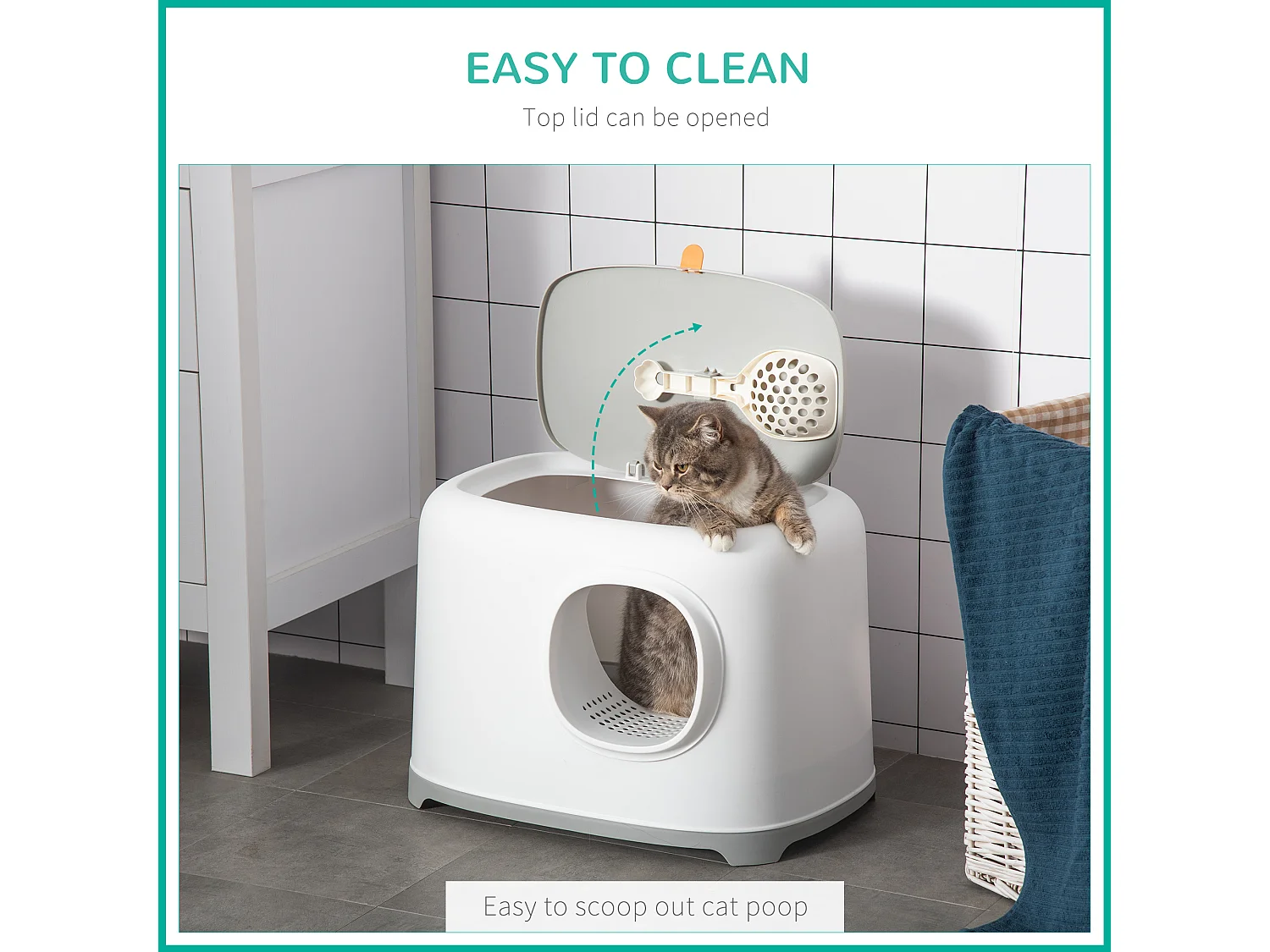 Lettiera per gatti apribile 55x40x39cm in pp con paletta inclusa