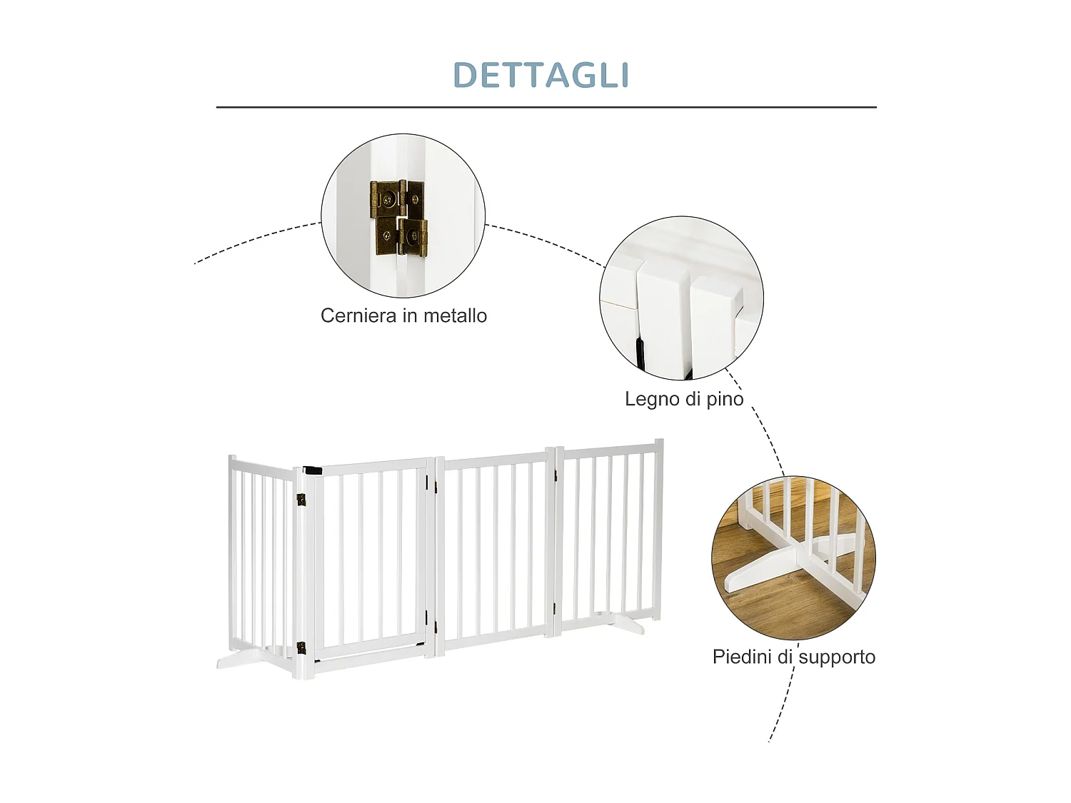 Cancellino pieghevole cani piccola/media taglia legno 237.5x36x80cm