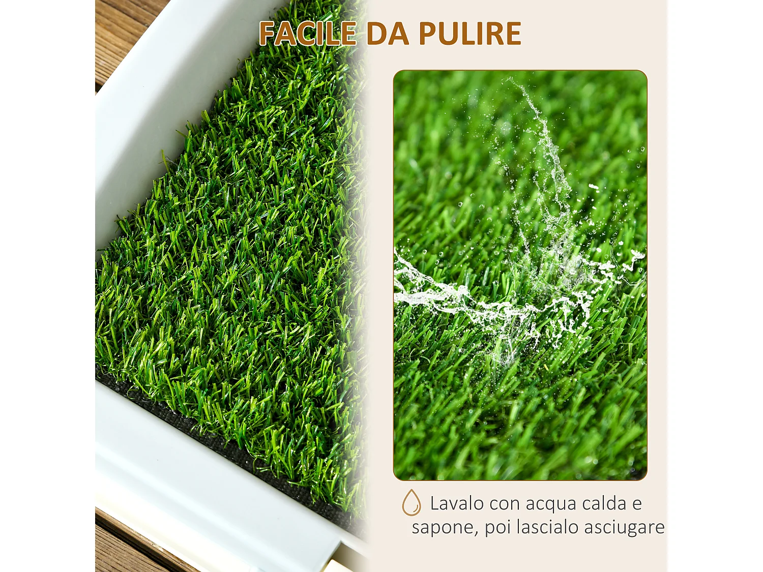 Lettiera per cani 3 strati con prato sintetico, griglia e vassoio