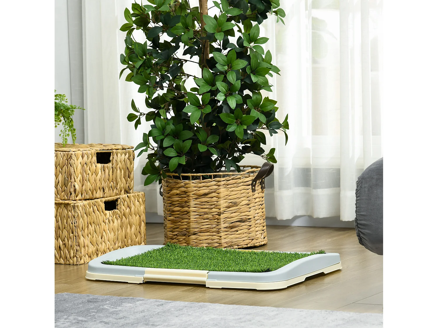 Lettiera per cani 3 strati con prato sintetico, griglia e vassoio