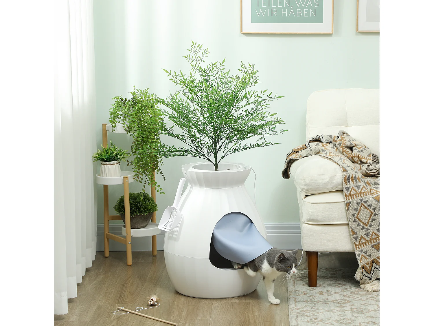 Lettiera per gatti antiodore a forma di vaso in abs e acciaio bianco