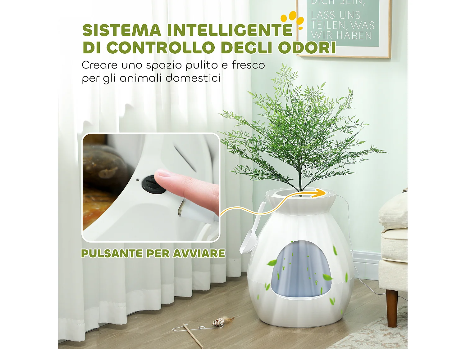 Lettiera per gatti antiodore a forma di vaso in abs e acciaio bianco