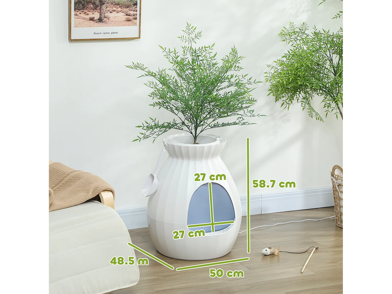 Lettiera per gatti antiodore a forma di vaso in abs e acciaio bianco