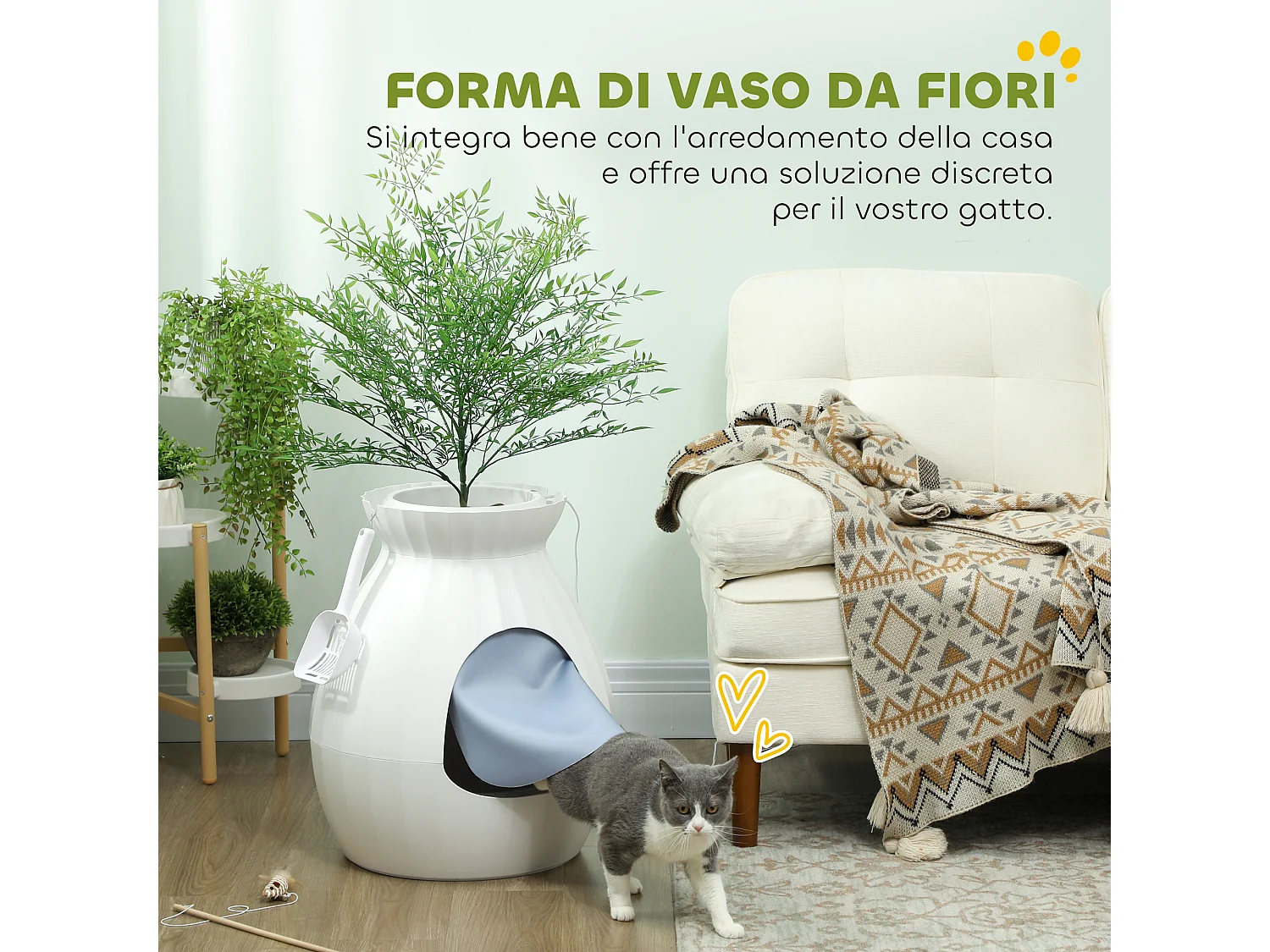 Lettiera per gatti antiodore a forma di vaso in abs e acciaio bianco