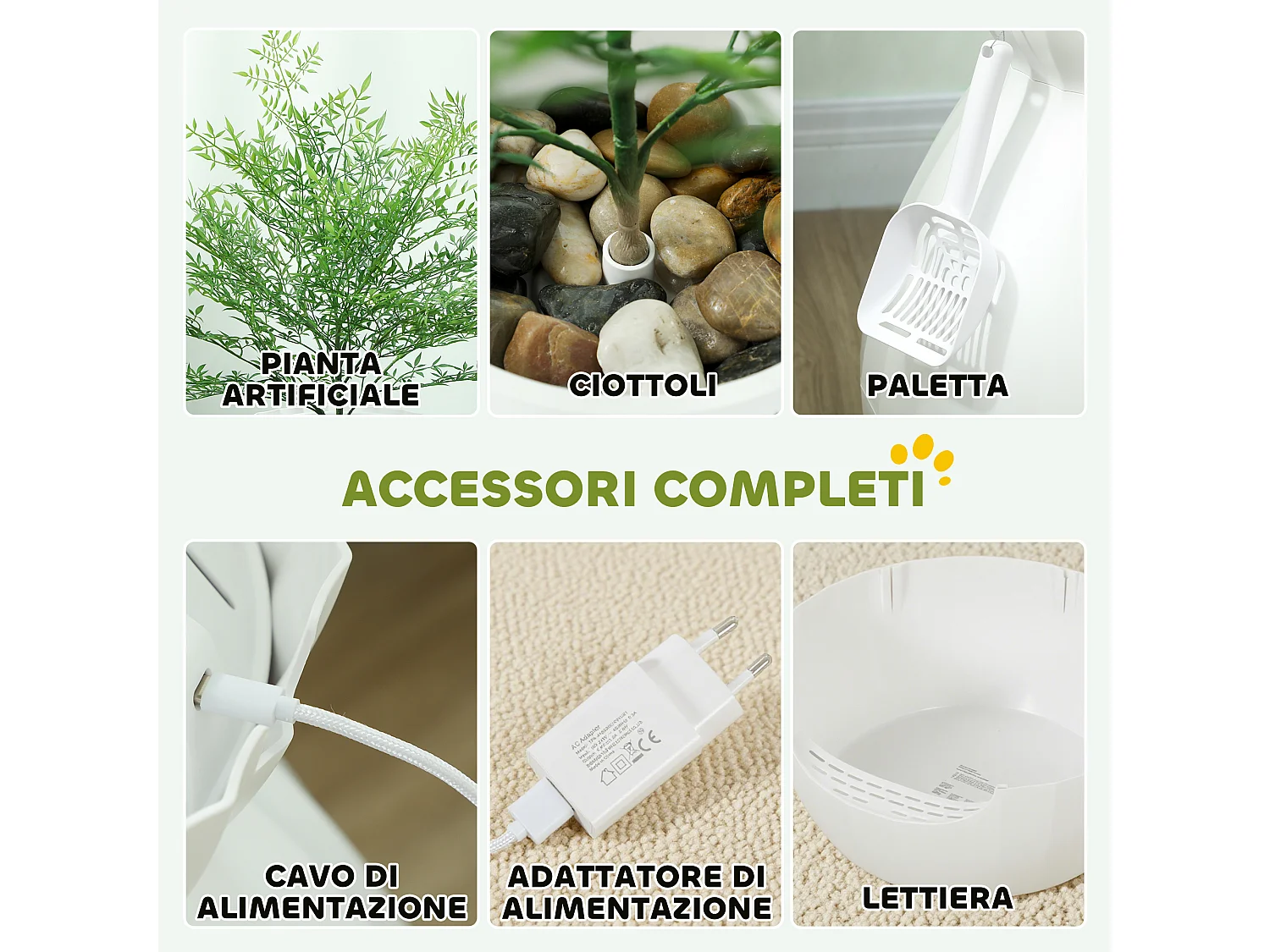 Lettiera per gatti antiodore a forma di vaso in abs e acciaio bianco