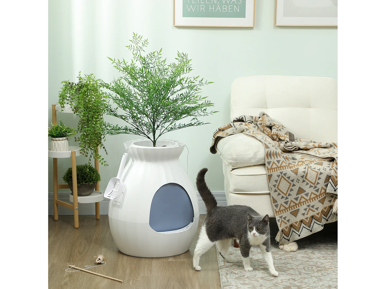 Lettiera per gatti antiodore a forma di vaso in abs e acciaio bianco