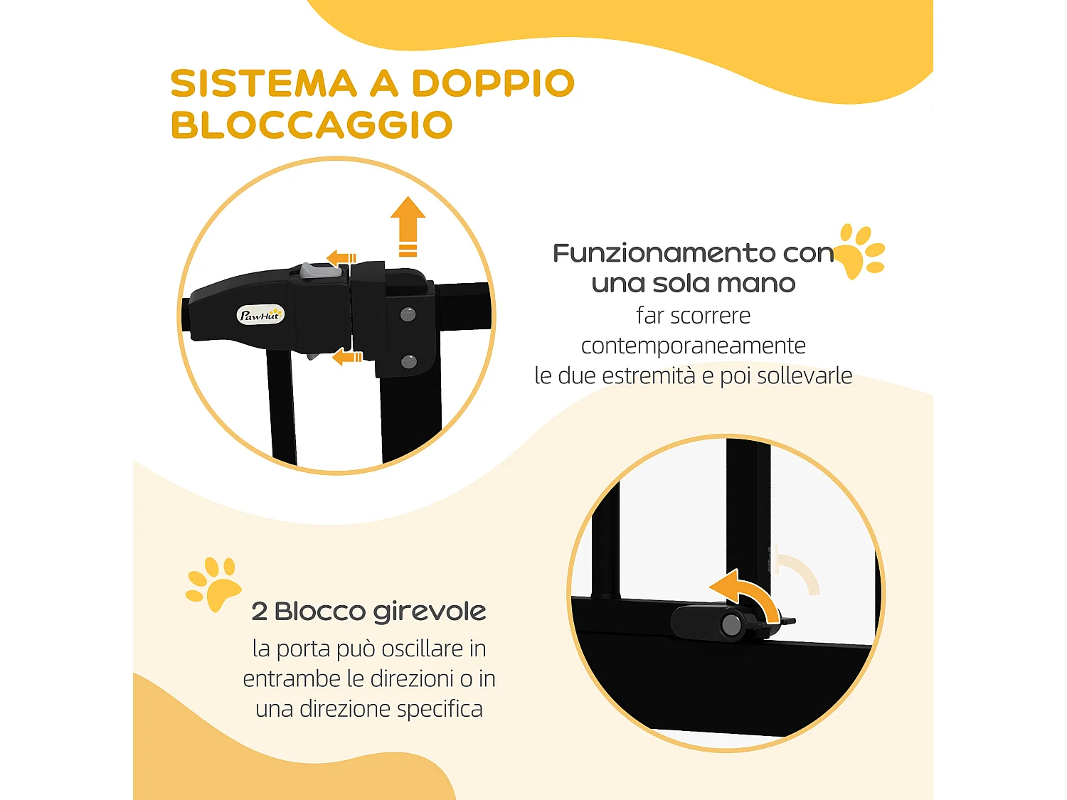 Cancelletto per cani estensibile a 2 blocchi e chiusura automatica nero
