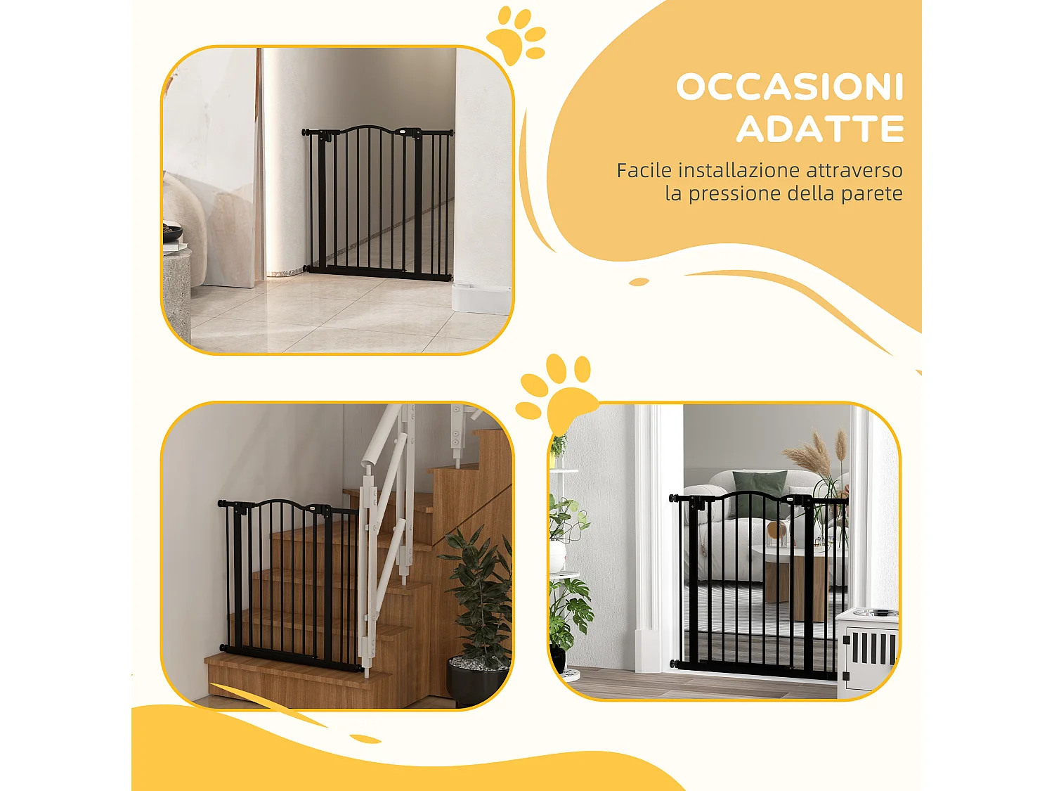 Cancelletto per cani estensibile a 2 blocchi e chiusura automatica nero