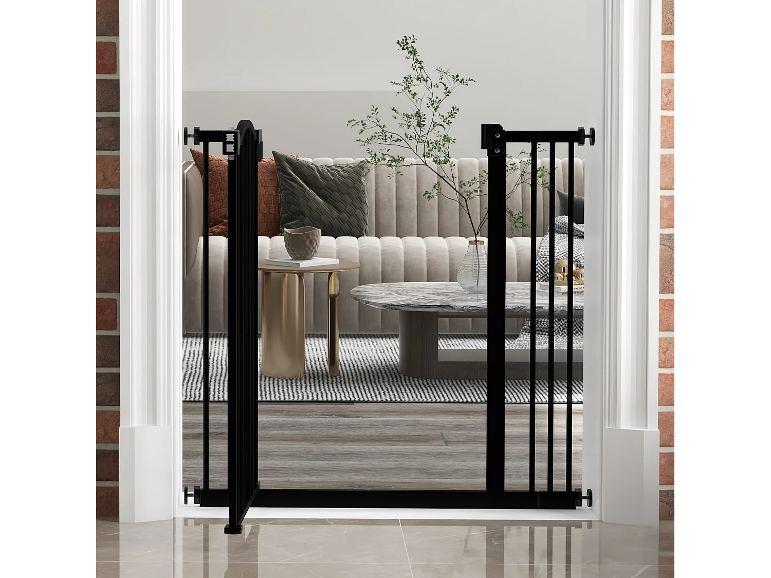 Cancelletto per cani estensibile a 2 blocchi e chiusura automatica nero