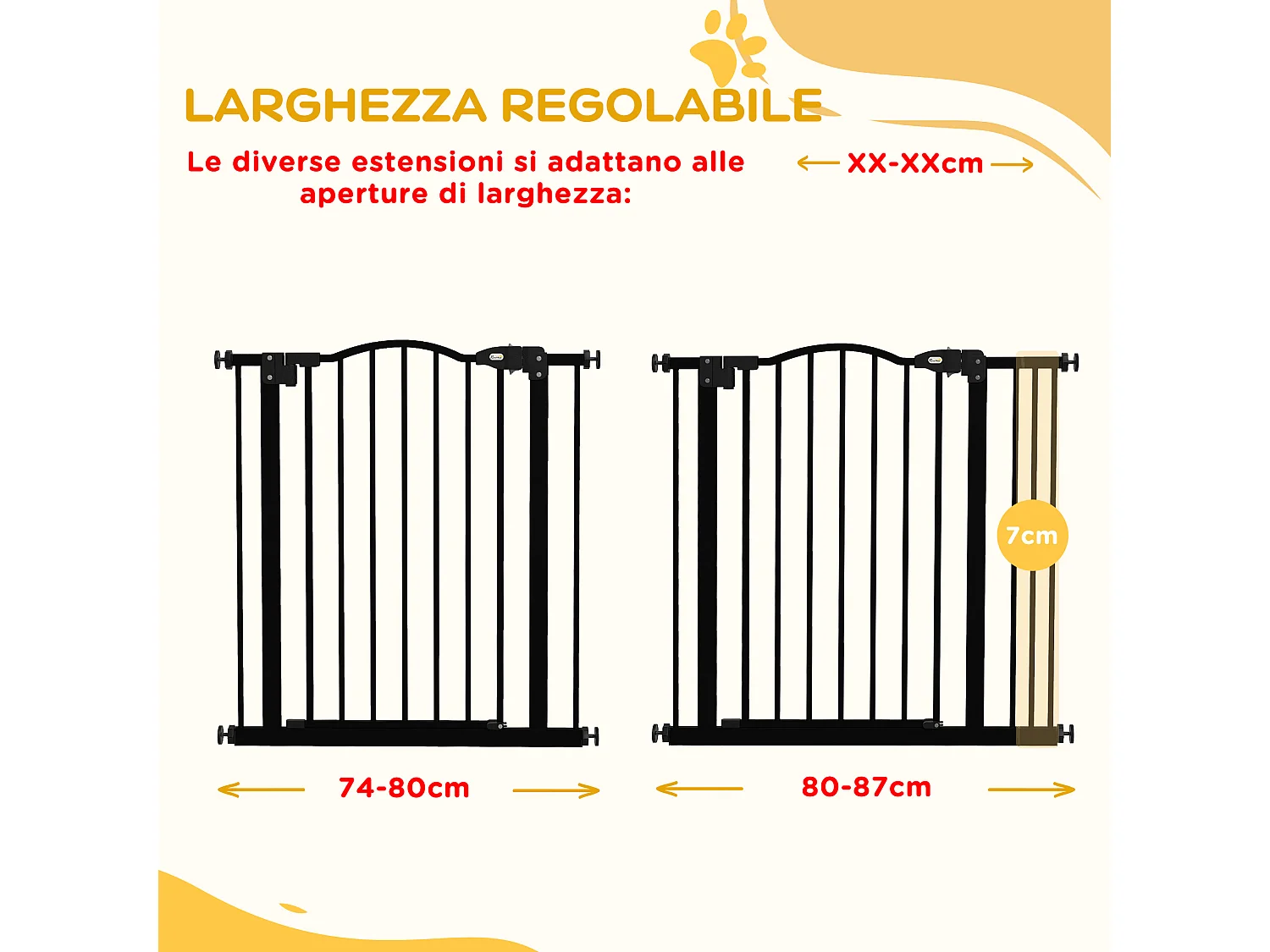 Cancelletto per cani estensibile a 2 blocchi e chiusura automatica nero