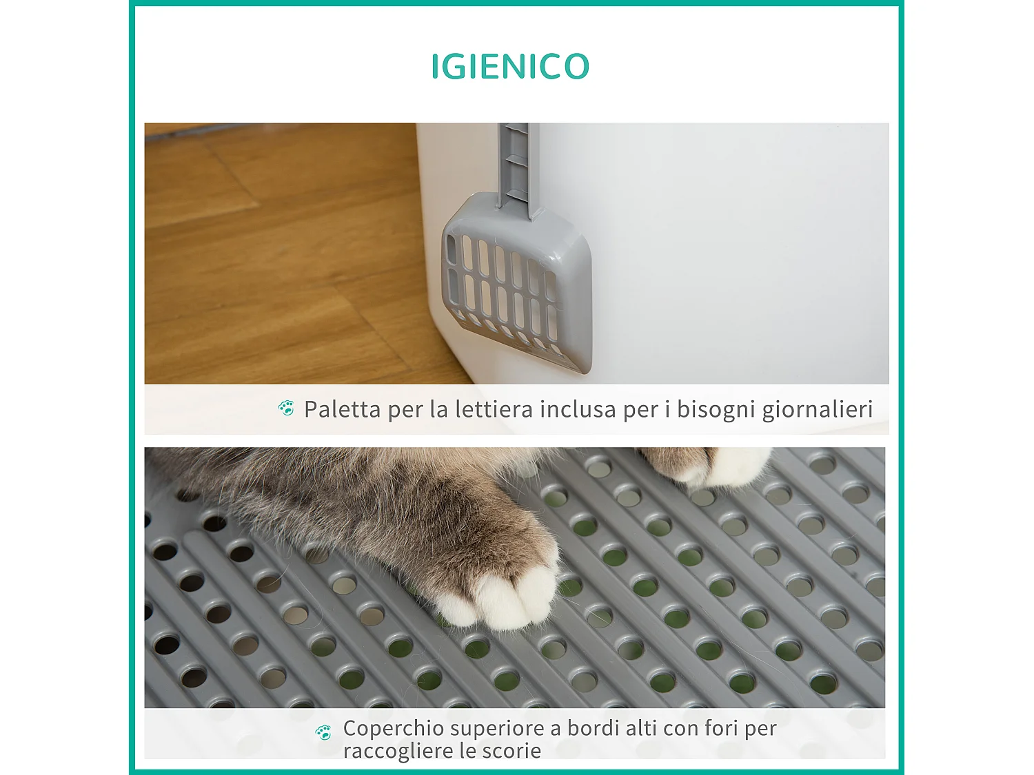 Lettiera per gatti chiusa a 2 ingressi con vassoio e paletta in pe bianco