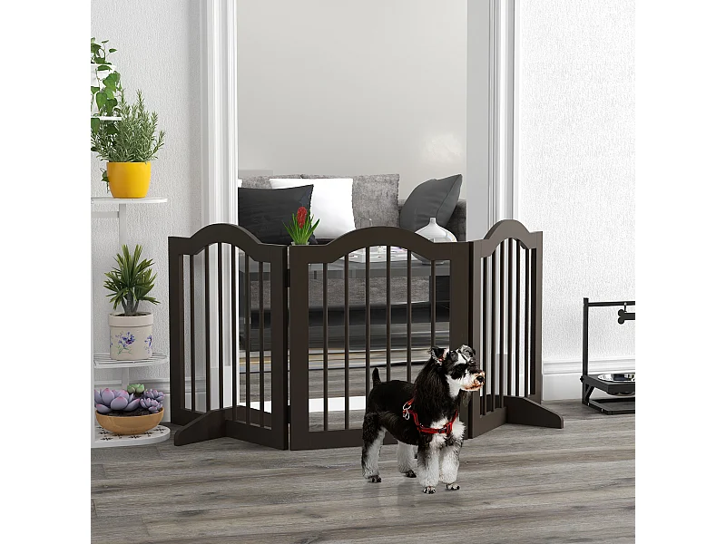 Cancellino per cani pieghevole a 3 sezioni legno 154.5x29.5x61cm caffè