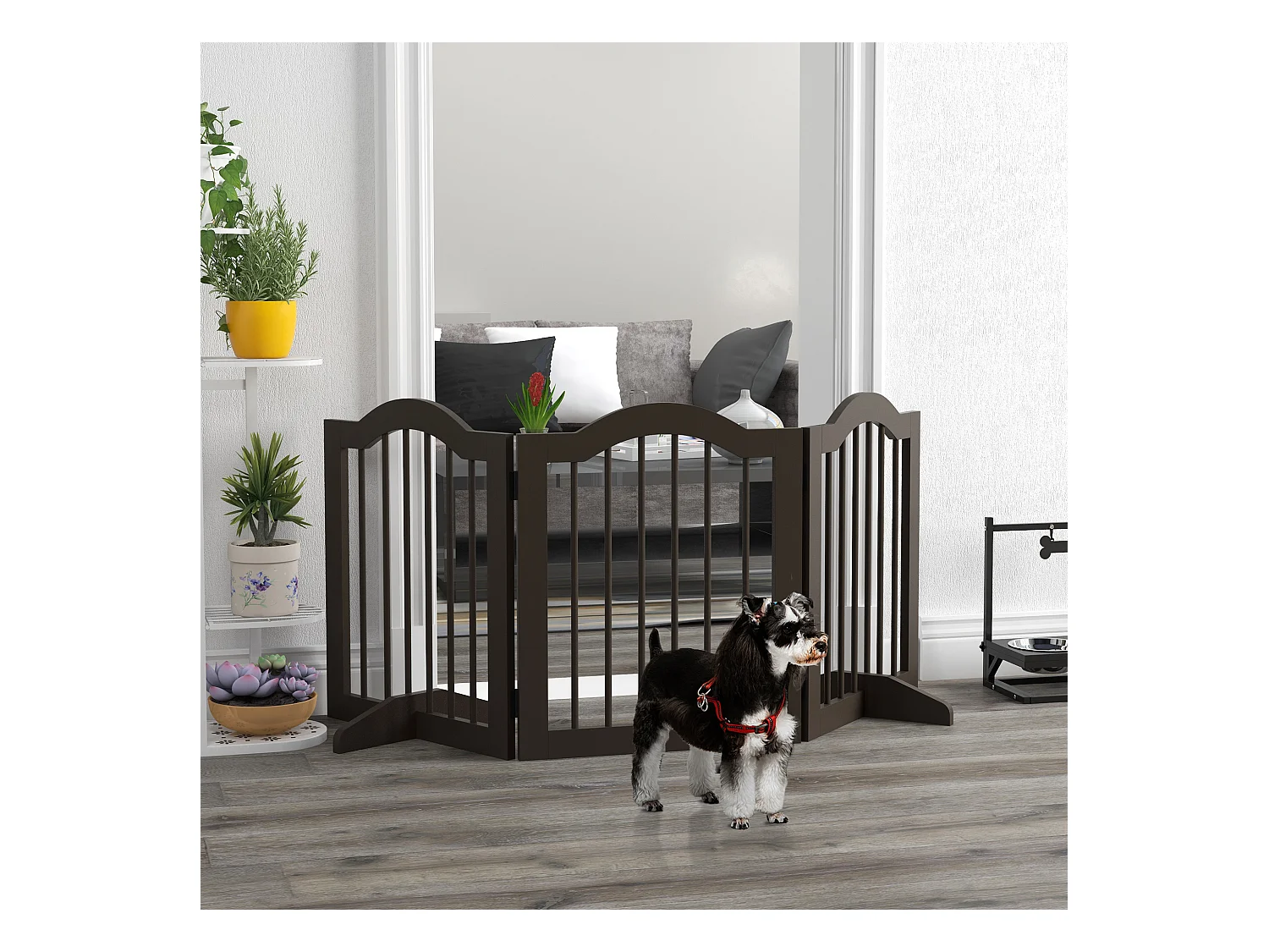 Cancellino per cani pieghevole a 3 sezioni legno 154.5x29.5x61cm caffè