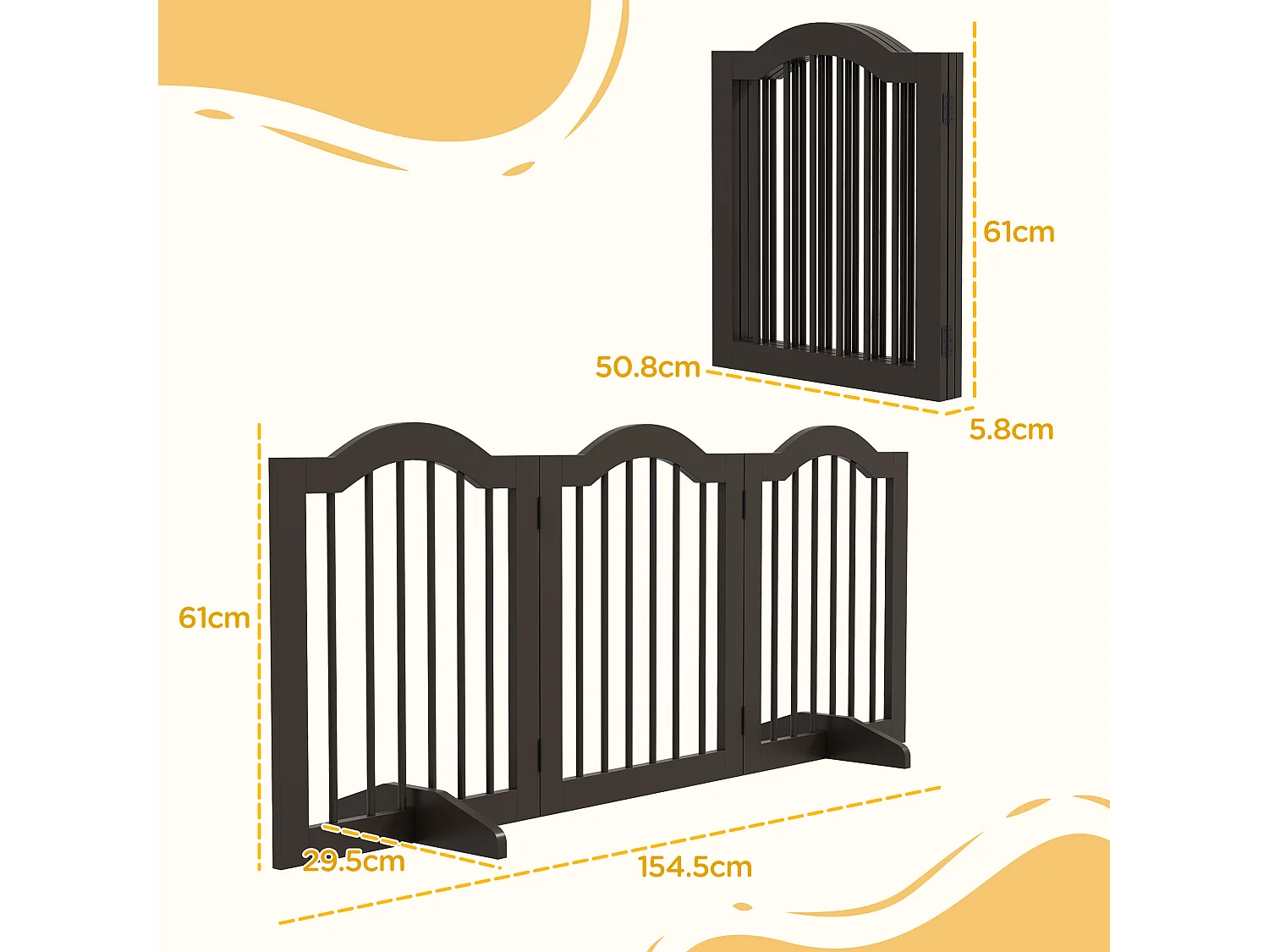Cancellino per cani pieghevole a 3 sezioni legno 154.5x29.5x61cm caffè