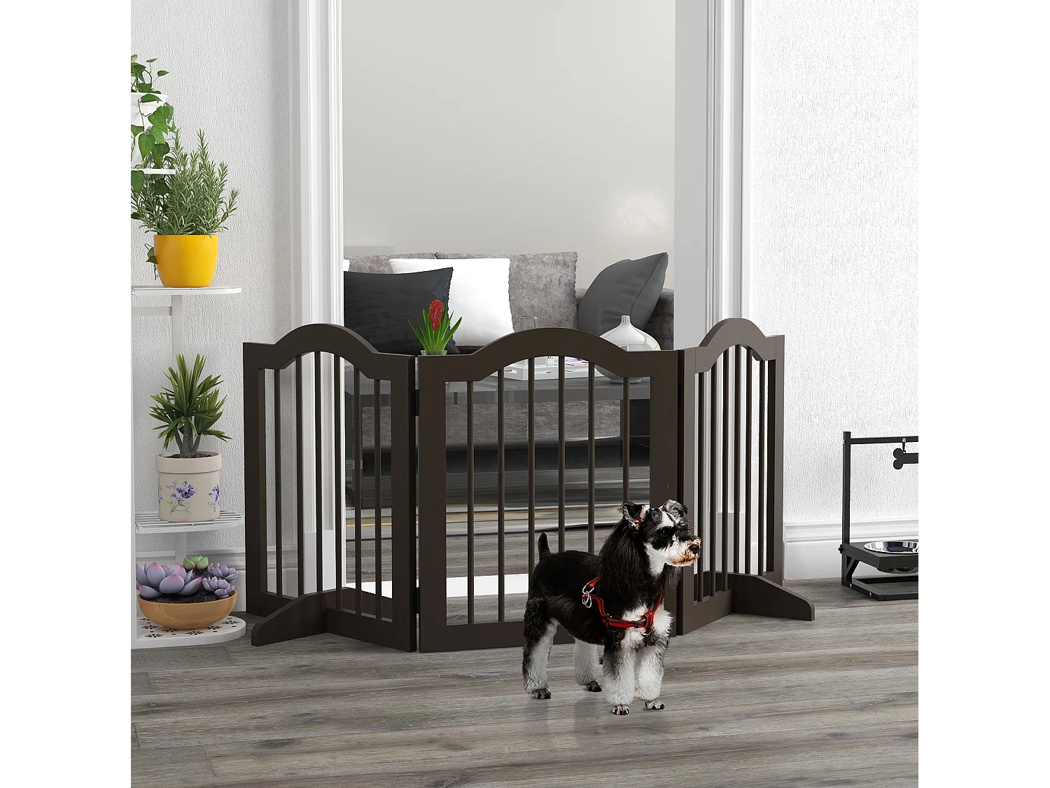 Cancellino per cani pieghevole a 3 sezioni legno 154.5x29.5x61cm caffè