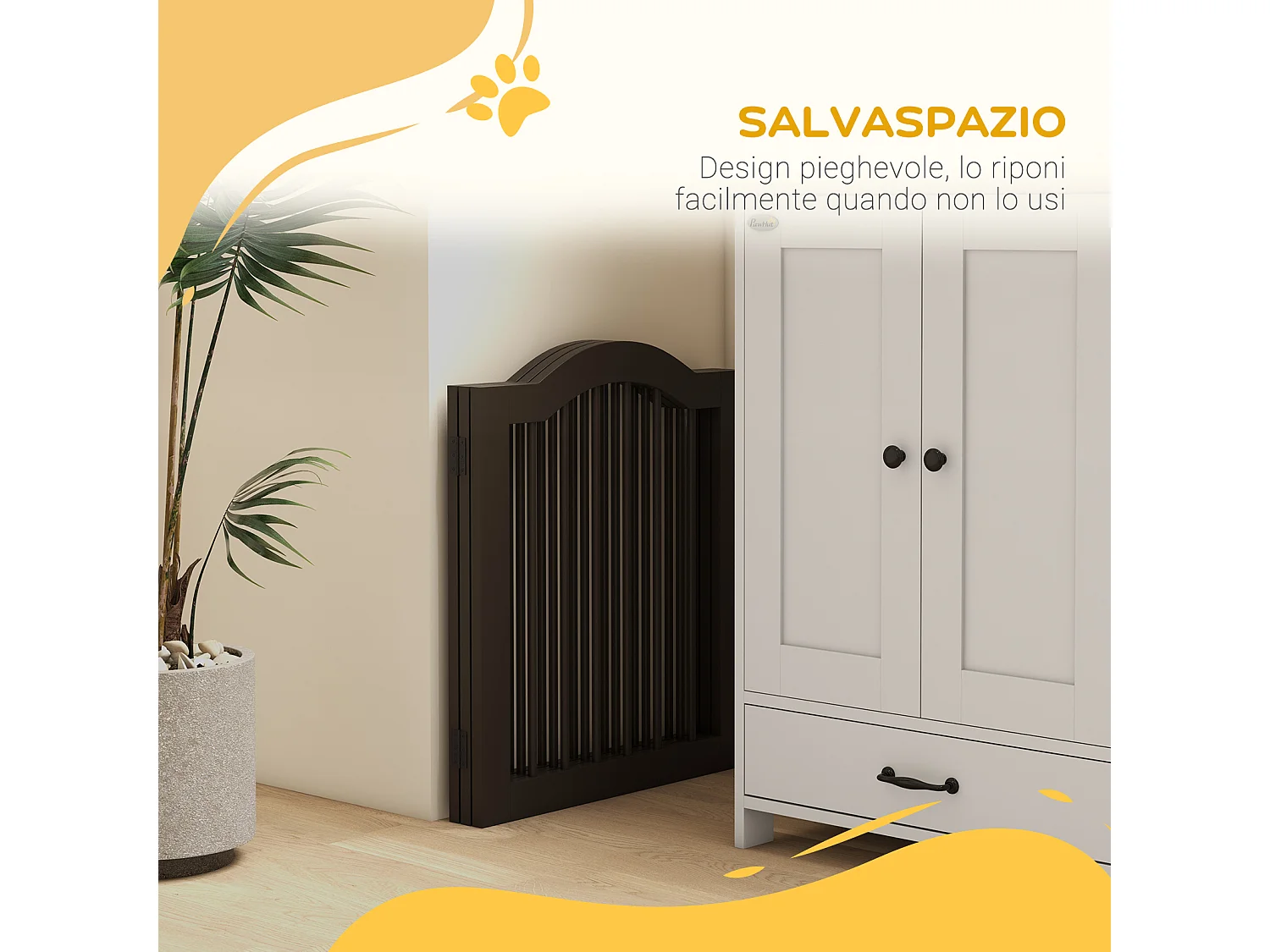 Cancellino per cani pieghevole a 3 sezioni legno 154.5x29.5x61cm caffè