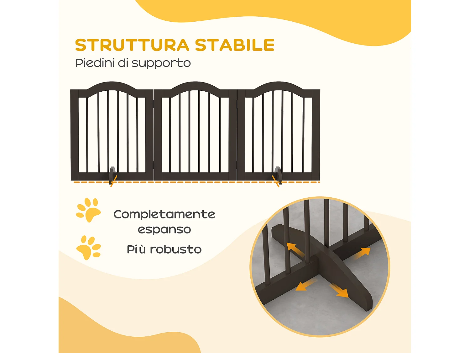 Cancellino per cani pieghevole a 3 sezioni legno 154.5x29.5x61cm caffè